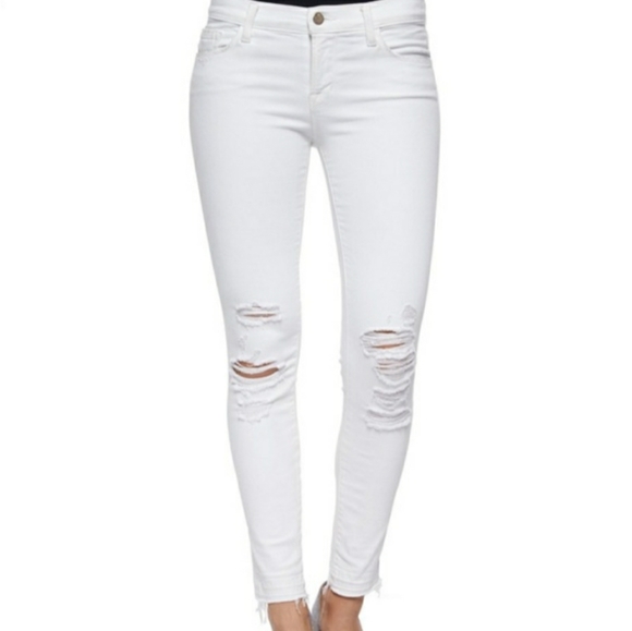 J Brand Denim - J Brand White Distressed Raw Hem Skinny Jeans